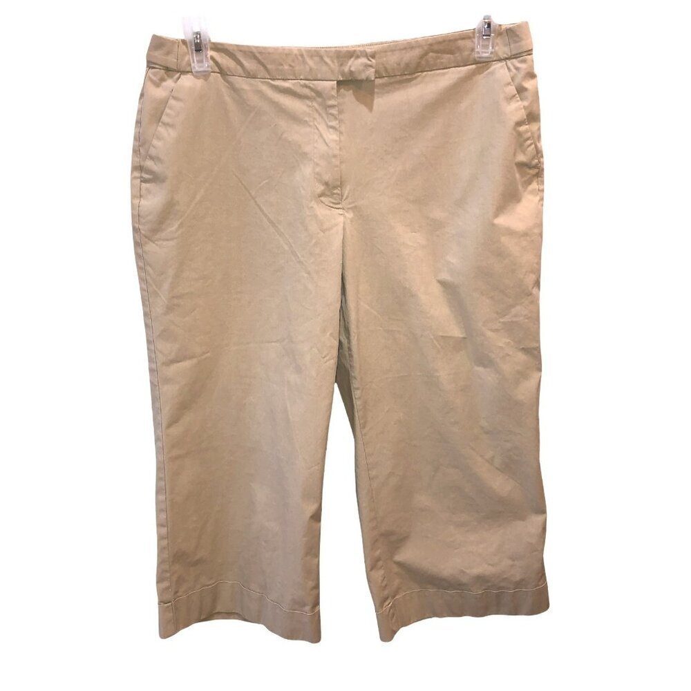New York & Company Womens Size 12 Tan Stretch Flat Front Straight Capri Pants